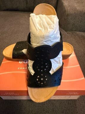 Easy Spirit Black Laser-Cut Slide Sandals for Women